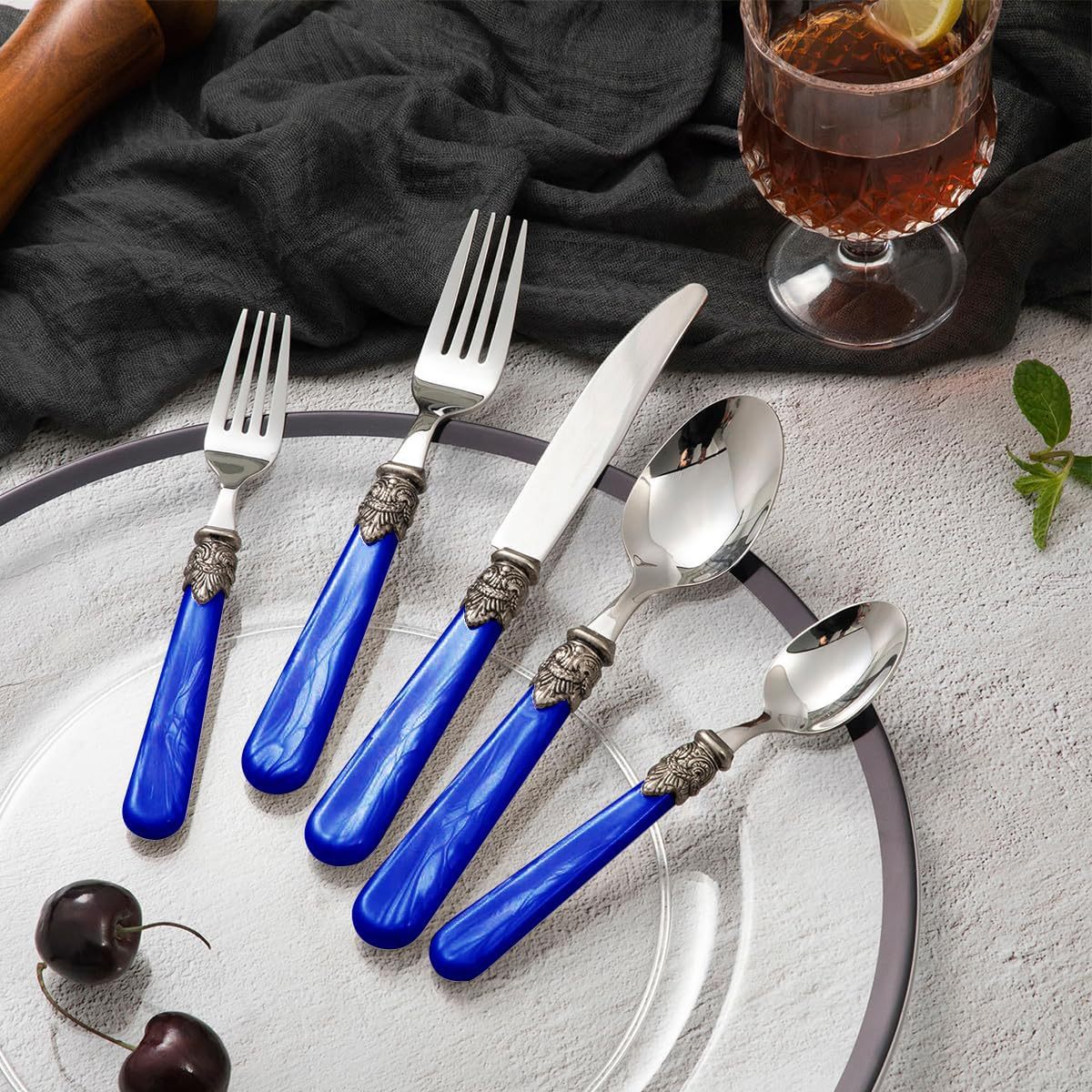 Blue acrylic plastic handle stainless steel