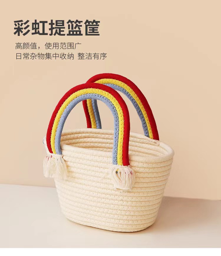 Bolsa tejida de algodón de mano Rosa giro nueva bolsa de almacenamiento de bolsa de playa de vacaciones bolsa de mano fresca pequeña