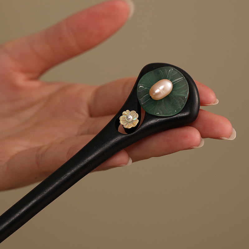 A88 진주 연꽃 잎 [천연 흑단]