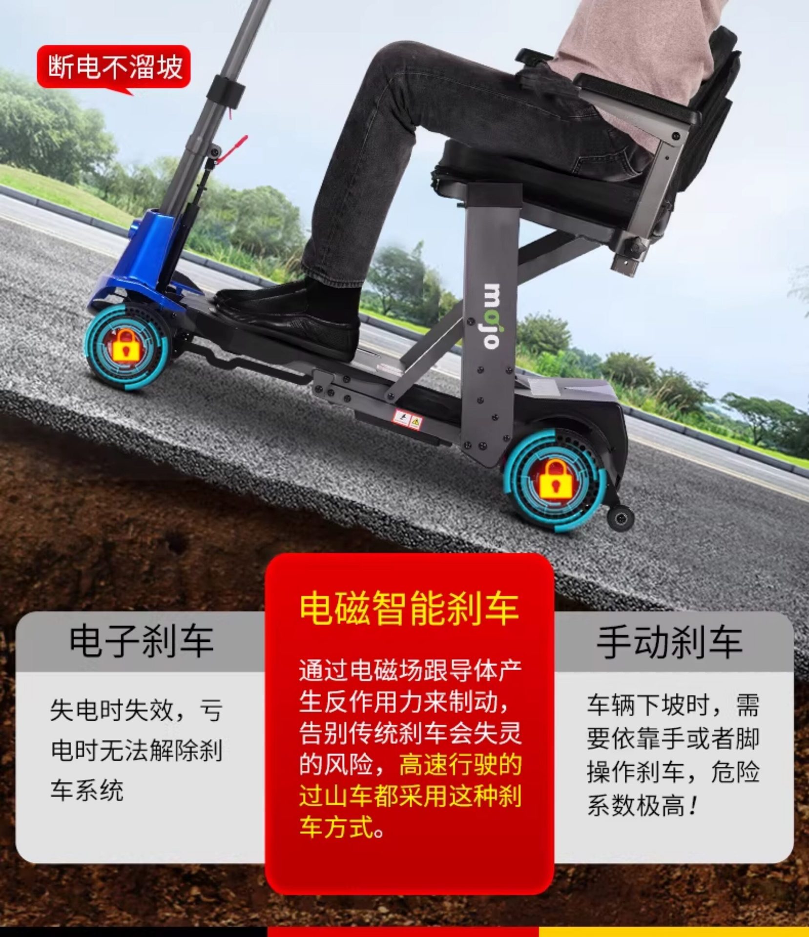 Cross-border export of high-end, new-model electric mobility scooters for seniors, featuring smart folding and four-wheel drive, suitable for travel and equipped with a battery