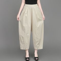 100% 純粋な大きいサイズの薄いハイウエストルーズ 9 点パンツ女性の夏の新しいランタンオーバーオールカジュアル痩身