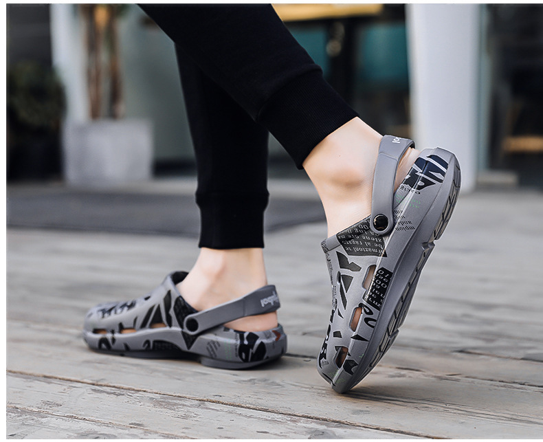 Papuci de casă pentru bărbați, sandale de vară pentru exterior, pantofi perforați, înveliș pentru degete, semiremorcă, tendință sport casual, antiderapantă_voghion.com