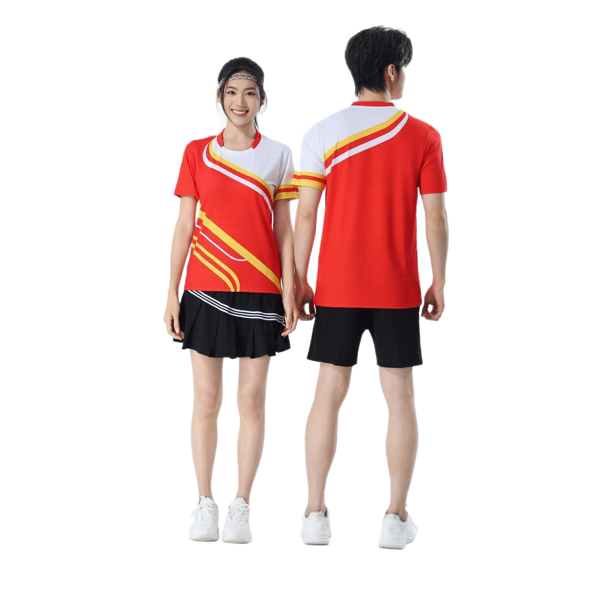 poliamonio rápido secado transpirable bádminton hombre niñas adultos el mismo cuello en V entrenamiento deportivo superior impresión personalizada