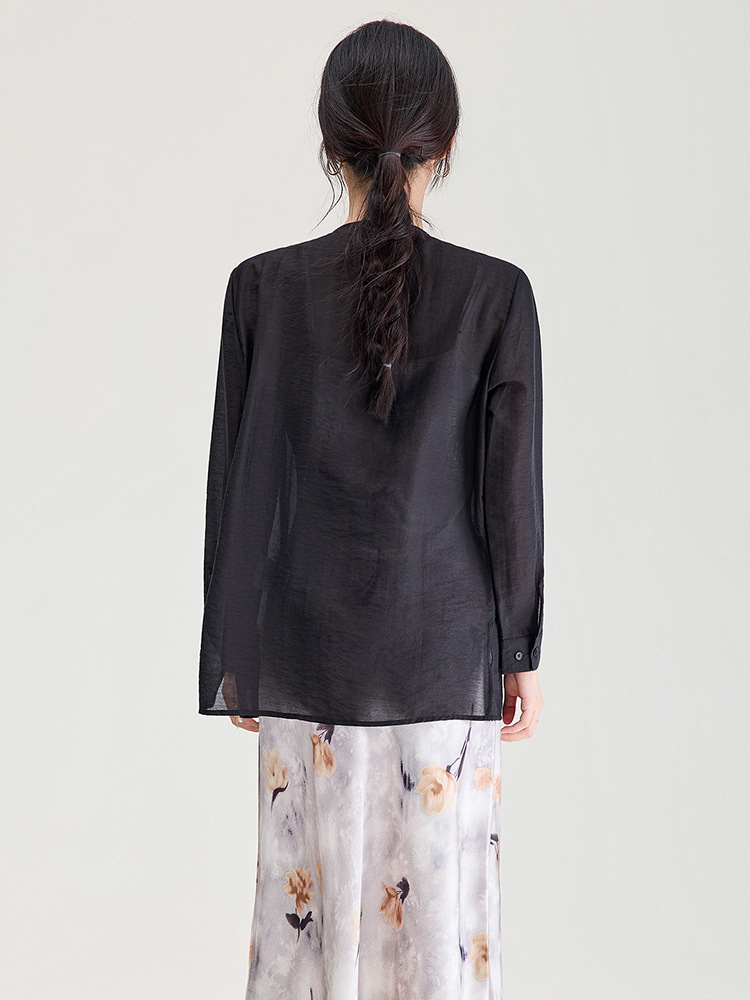 Áo cardigan nữ tay dài chất liệu tencel mát lạnh dáng rộng — màu đen