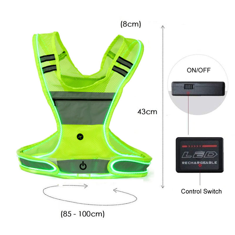 USB recargable LED de malla luminosa chaleco reflectante deportes al aire Libre Flash de advertencia Chaleco de equitación