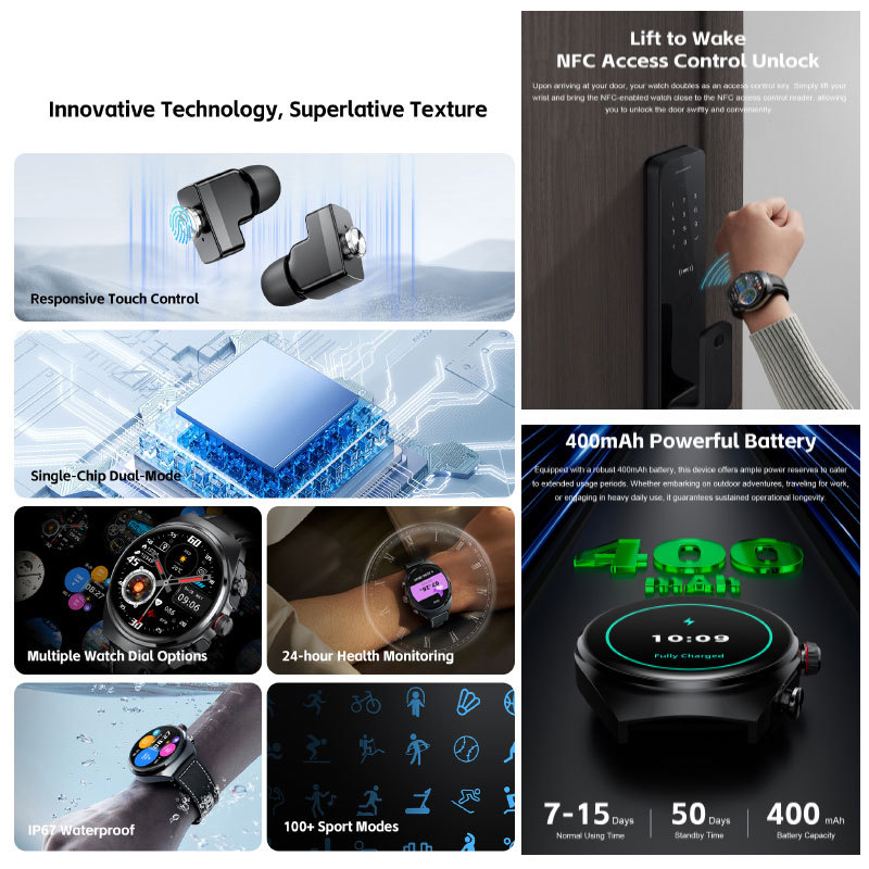 Cross-border MT95 2 en 1 reloj inteligente Bluetooth doble llamada música salud deportes TWS auriculares multifunción