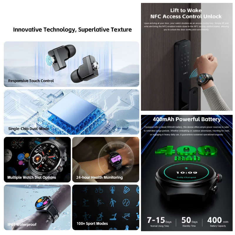 Браслет, гарнитура, часы, для импорта, 2 в 1, Bluetooth