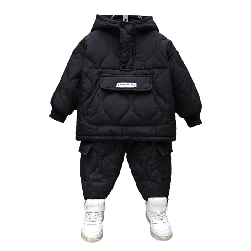 Jungen Clip 2024 Neue Kinder Einfarbig Verdickt Zwei Stück Set Baby Winter Baumwolle Mantel Mode_voghion.com