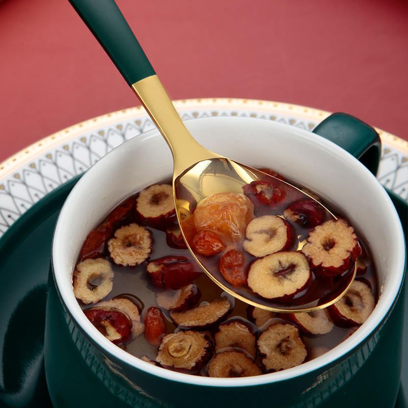 Kleiner Esslöffel aus Edelstahl 304 mit flachem Boden für Suppe, Reis, Kaffee, Desserts, titanbeschichtet._voghion.com