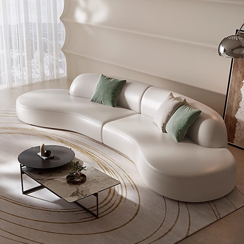 Arena de cuero real moderna simple sofá de sala de estar semi-circular pequeño tipo de casa de alta gama diseñador de viento crema sofá curvo