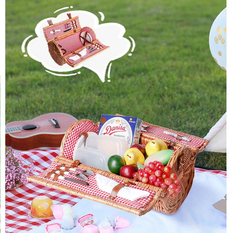 Cestas de regalo de fábrica de sauce con cubierta de mano con cestas de regalo de primavera con cubiertos pastorales artesanales cestas de picnic