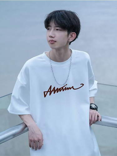 Men's Short Sleeve T-shirt Summer Trend Brand Loose Casual 2025 Trend Ins Simple Print Top Men's Clothing