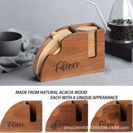 胡桃木咖啡过滤纸巾整理架柜台桌面式立式过滤纸餐巾纸置物收纳架