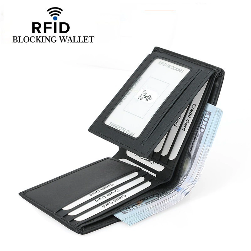 [Мужской короткий бумажник с несколькими слотами для карт RFID натуральная кожа]