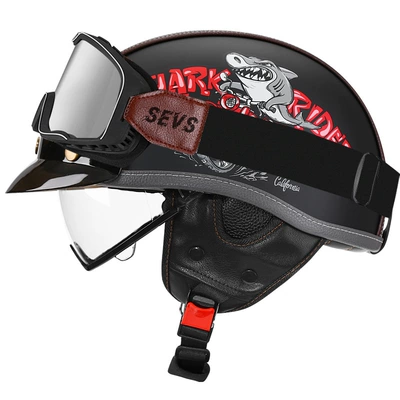 Motosiklet kaskı (dəbilqə) — Helmet Leather Helmet for Men and - yahei-shark-bully-transparent-large-frame-goggles-m