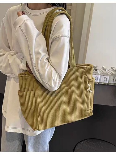 Women's Corduroy Bag Large Capacity New Autumn/Winter Casual Single Shoulder Shopping Bag with a Sense of Luxury Commuter Tote Bag