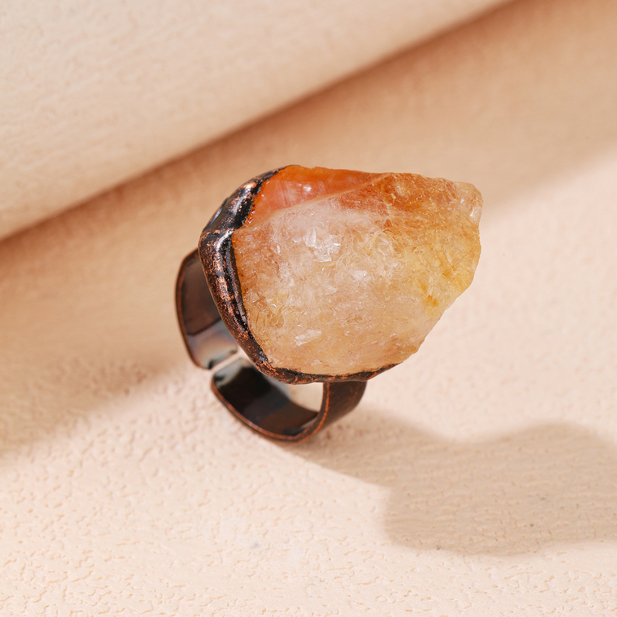 15g Weight Open Rings Classification Unisex Copper Citrine Healing Irregular Open Rings Healing Crystals Jewelry