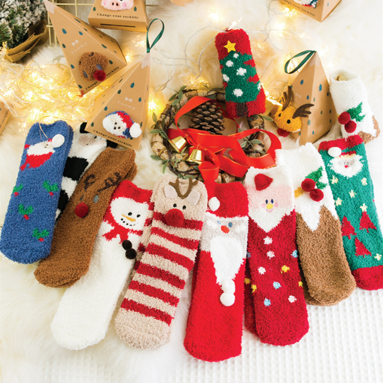 Coral velvet socks Christmas socks cross-border Santa Elk thickened Christmas socks bell small tree adult Christmas