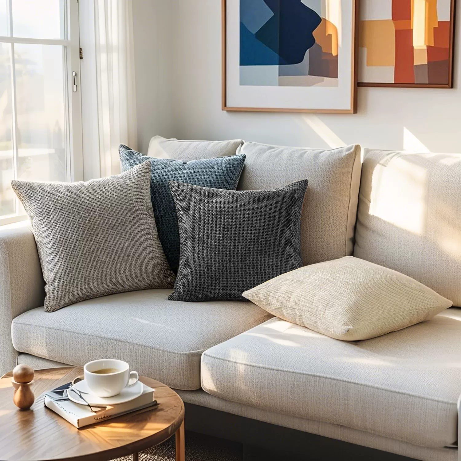 Чехол для подушки из толстой хлопчатобумажной ткани с перекрестным плетением, простой, однотонный, мягкий, для дивана, с этикеткой Amazon.