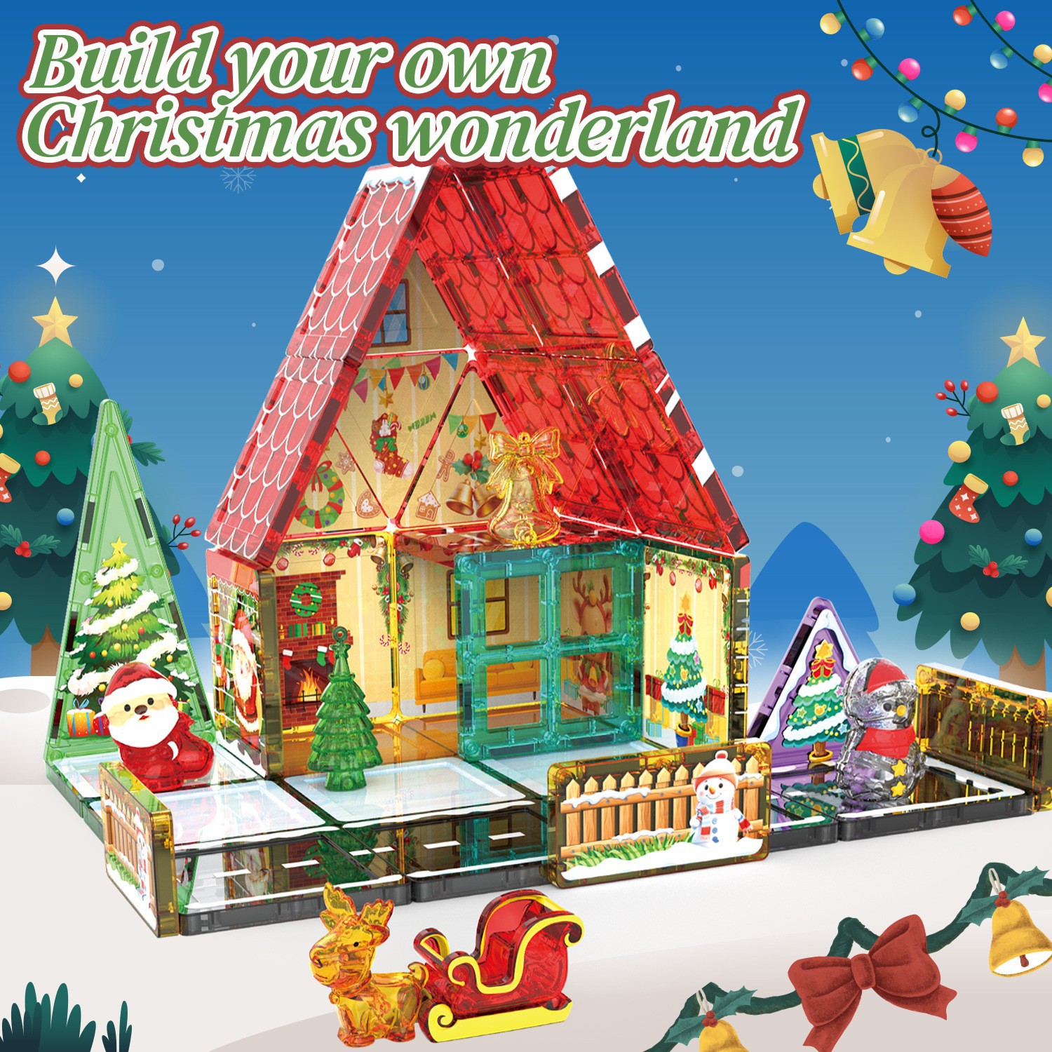 Transfronterizos niños estereoscópicos 7.5CM gran ventana de color juguetes magnéticos escenas de Navidad ensamblaje puzzle bloques de construcción en stock