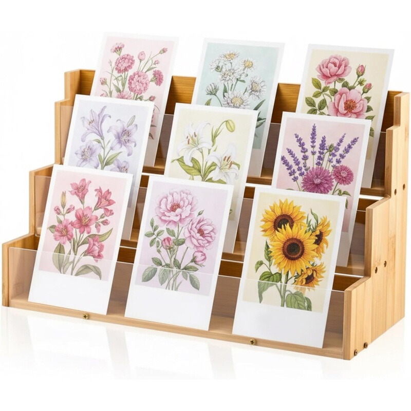 Wooden greeting card display stand, desktop card series storage rack, store counter card display wooden stand Wooden greeting card display stand, desktop card series storage rack, store counter card display wooden stand