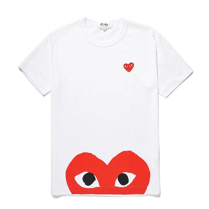 CDG川久play2023年夏純色桃心愛刺繍プリント男女同型半袖tシャツ