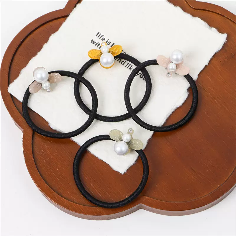 高级感珍珠真醋酸小蜜蜂发圈复古甜美高弹力扎发皮筋女丸子头头绳