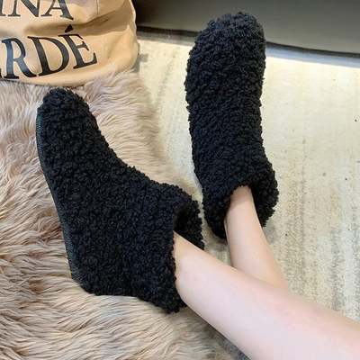 Korean fleece-lined Warm Fur Shoes Women's Autumn and Winter Outer Wear Lamb Curly Short Boots Cute White Snow Boots Cotton Shoes