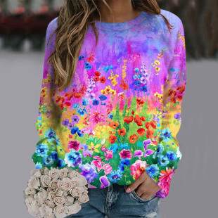 Amazon cross-border 2023 new ladies crew neck flower wave dot 3D printing long sleeve pullover vests manufacturers supply