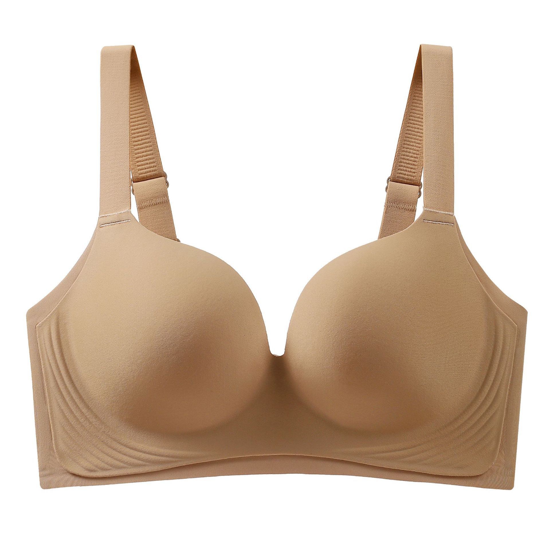 Lingería de látex sin marcas de tamaño grande para damas, un pequeño bra sin anillo de acero que se reúne y se apoya en un bra delgado.