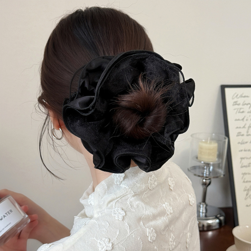 韓国の優しいレースのプリーツ4層大腸ヘアバンド、女性用、高級ヘアゴムバンド、ヘッドバンド、フラワーヘアバンド|undefined