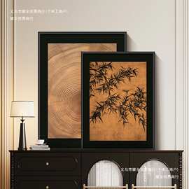 正对门中小众画客厅玄关画法式复古艺术古风竹子装饰摆画入户壁画