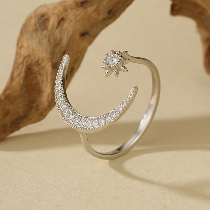 국경 간 핫 모델 S  스타 포옹 달 반지 여성의 조정 가능한 틈새 하이 엔드 기능 스타일 반지