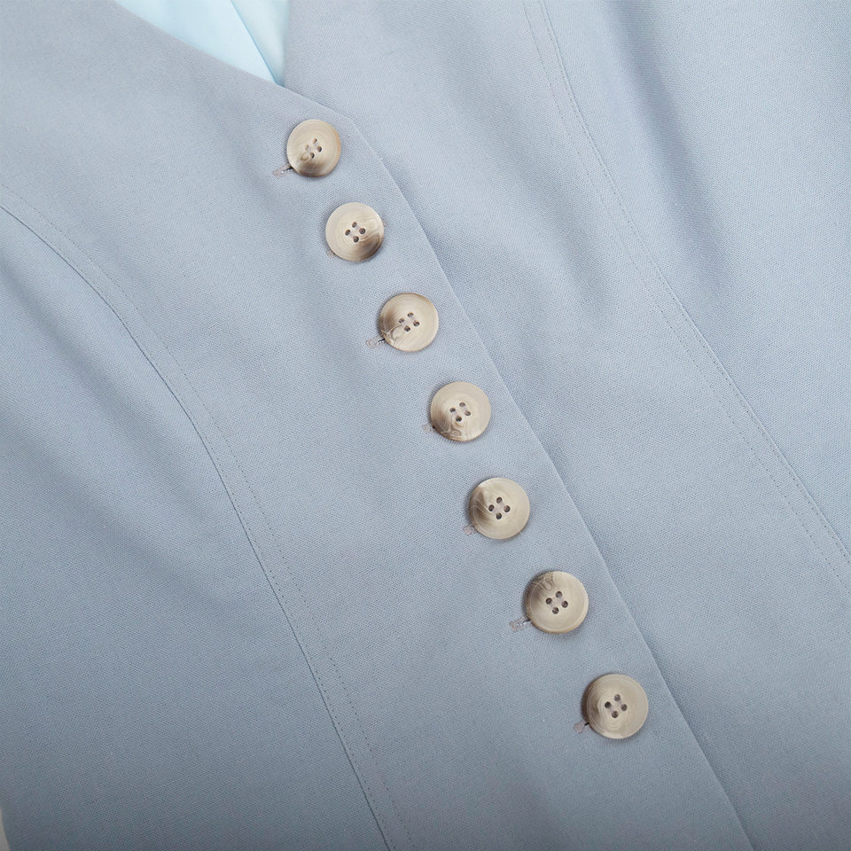 Bộ vest gile và quần short nữ chất liệu lanh cotton, áo khoét vai không tay, kiểu công sở — Màu mơ, Màu nâu đậm, Màu trắng, Màu xanh nước biển chi tiết 57