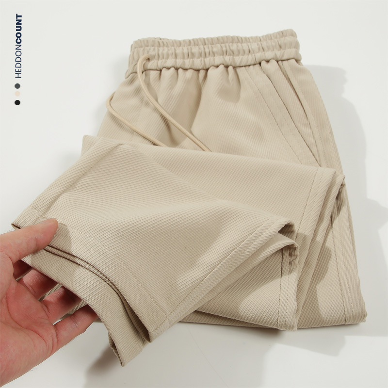 Vīriešu apģērbs Dengjue vīriešu plānas tvīla ikdienas bikses, vīriešu 2024. gada vasaras jaunas, pret grumbu drapējuma, taisnas, vienkrāsainas, deviņu punktu bikses vīriešiem_voghion.com