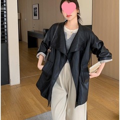 系带收腰pu皮衣外套女2025春秋季宽松显瘦感港风休闲大衣上衣黑色