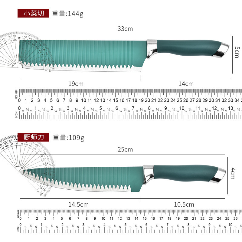En stock venta al por mayor fábrica verde patrón de onda de seis piezas de cocina cuchillo de cocina regalo cuchillo traje cuchillo de acero inoxidable