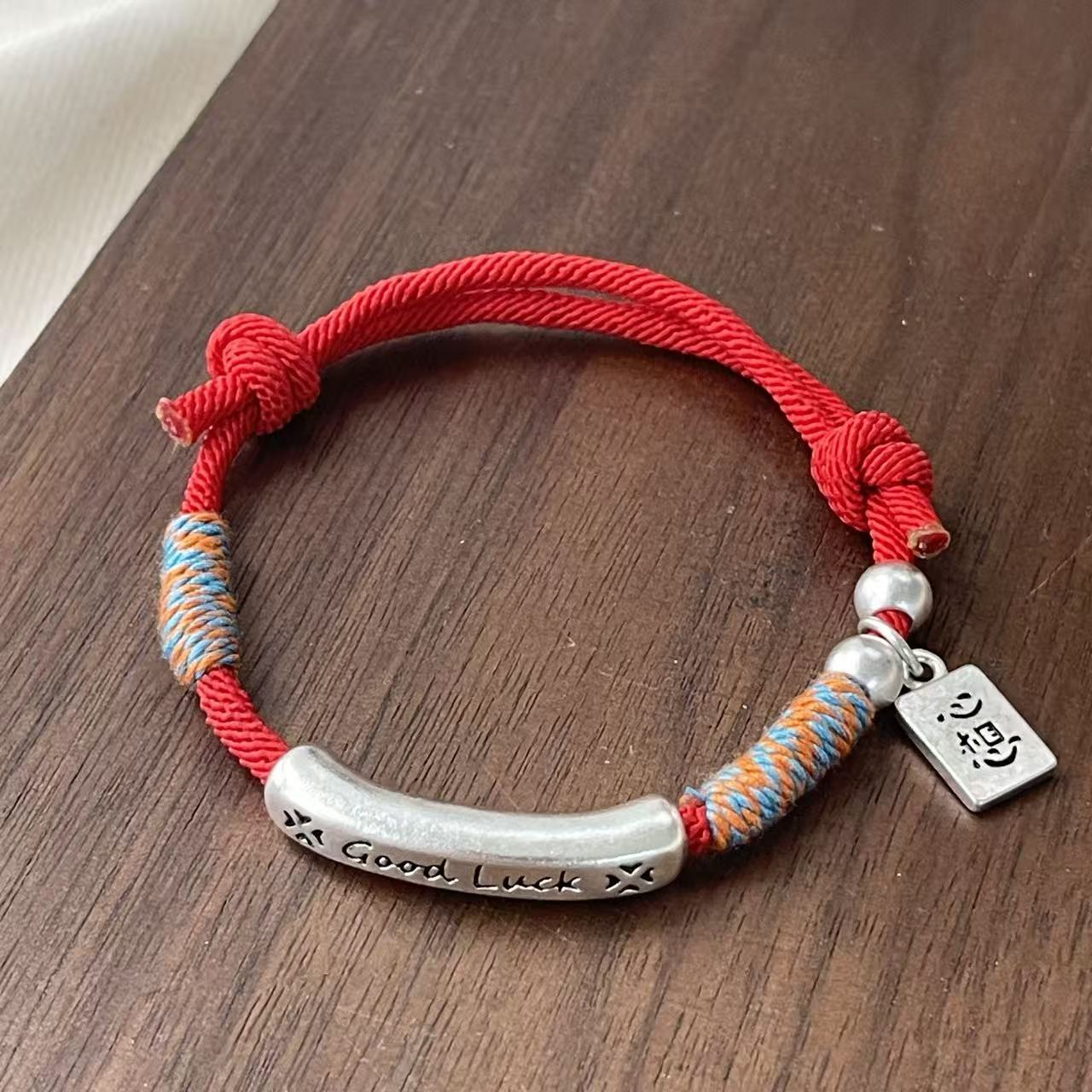 Tiktok Live Broadcast Same Style Fine Copper Thick Silver Hypoallergenic Wish-Fulfilling Peace Joy Good Luck Curved Tube Bracelet Chinese Style