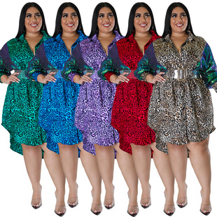 218268 cross-border large-size women's clothing wholesale supply of new leopard print long sleeve sequins Amazon new product source factory