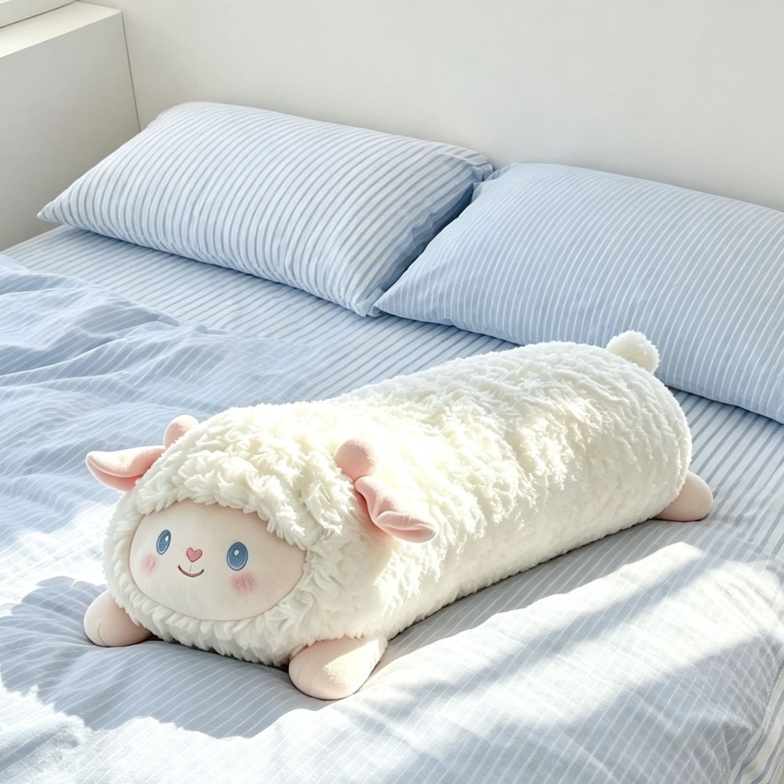 Cute fluffy little lamb long pillow plush toy for side sleeping, leg-hugging doll for bed and dormitory use