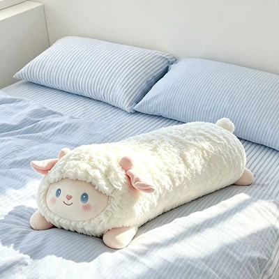 Cute fluffy little lamb long pillow plush toy for side sleeping, leg-hugging doll for bed and dormitory use (Oyuncaq yastıqlar) - picture-color-80cm