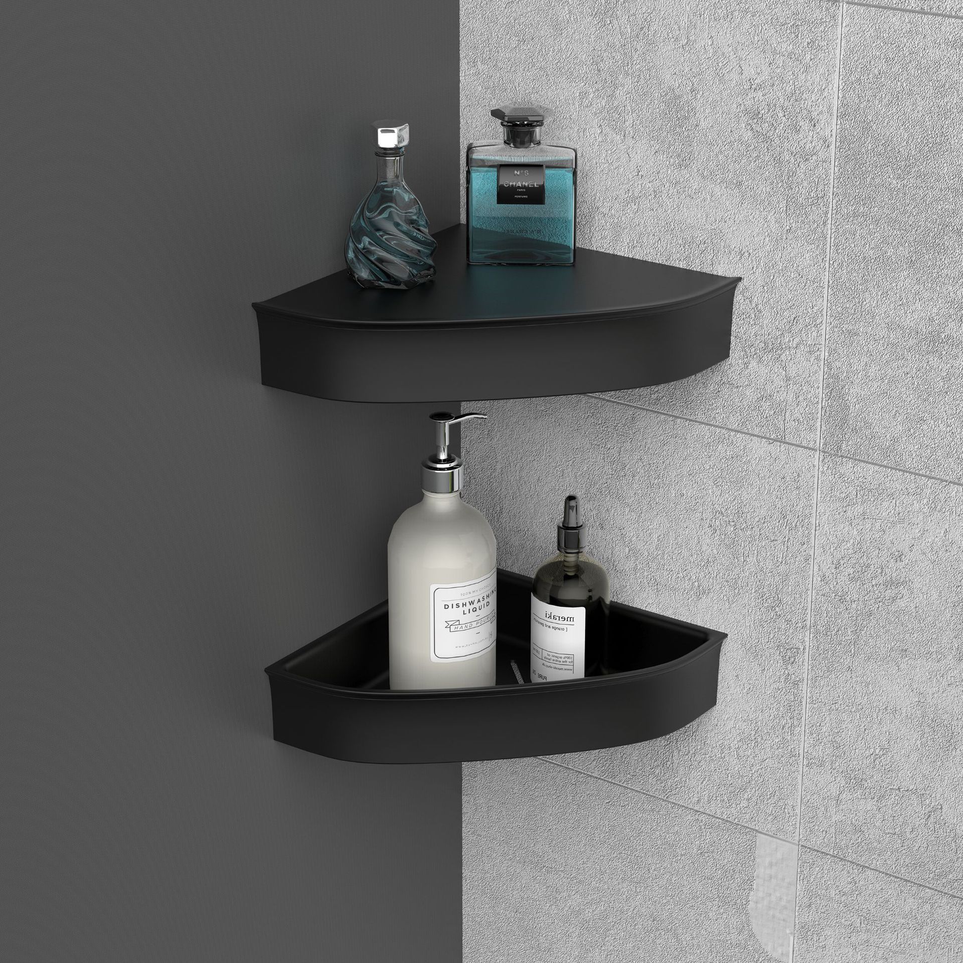 Modern Simple Black Bathroom Bathroom Wall ABS Storage Basket Triangle Basket Storage Basket Shower Gel Storage Rack