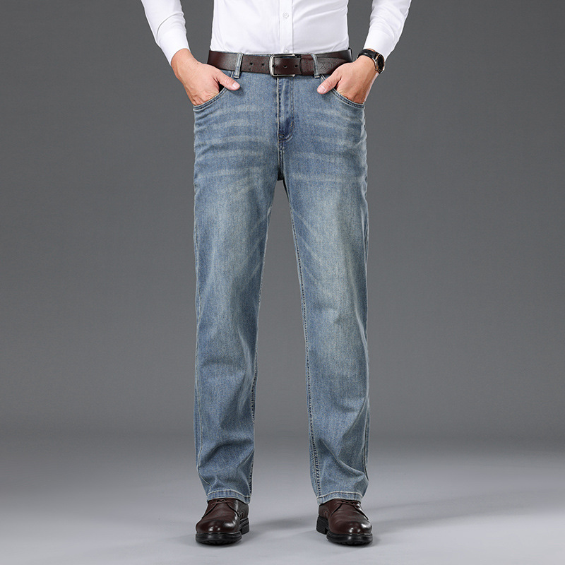 Spring and Autumn Men's Dad Pants Loose Jeans Straight-Leg Leg Wide Leg Large Size Stretch Middle-Aged Business Casual Long Pants Men