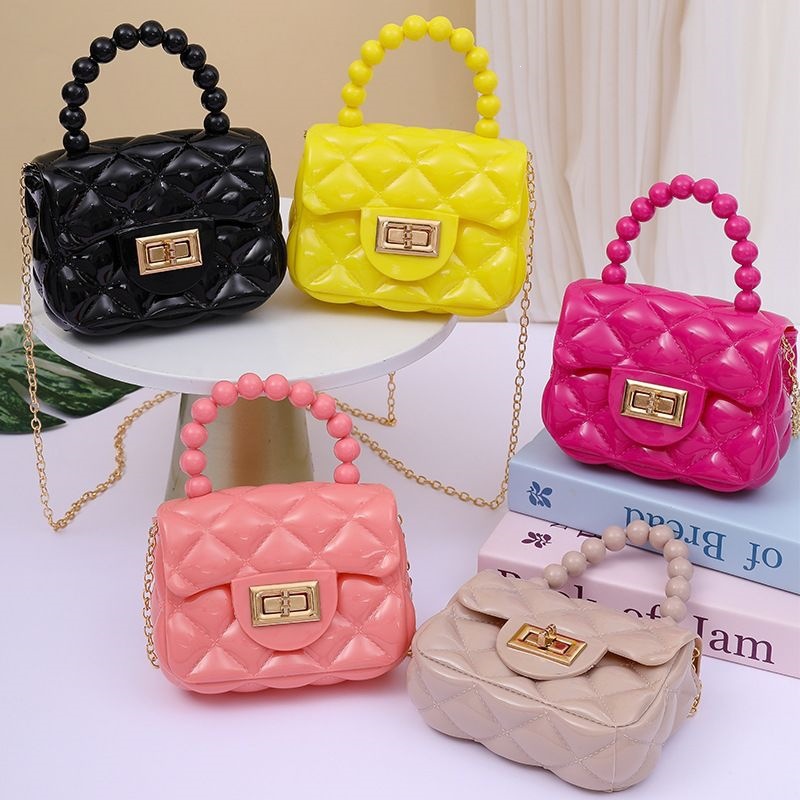 Korean-style mini handbag for girls, children's shoulder bag, crossbody bag, diamond-patterned chain bag, jelly bag, 882