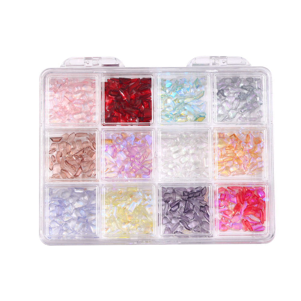 12 piezas de joyería de diamantes de manicura plana de fondo plano intermitente checo de diamantes de formas especiales joyería de mariposa de lentejuelas de uñas de perlas de todo fósforo