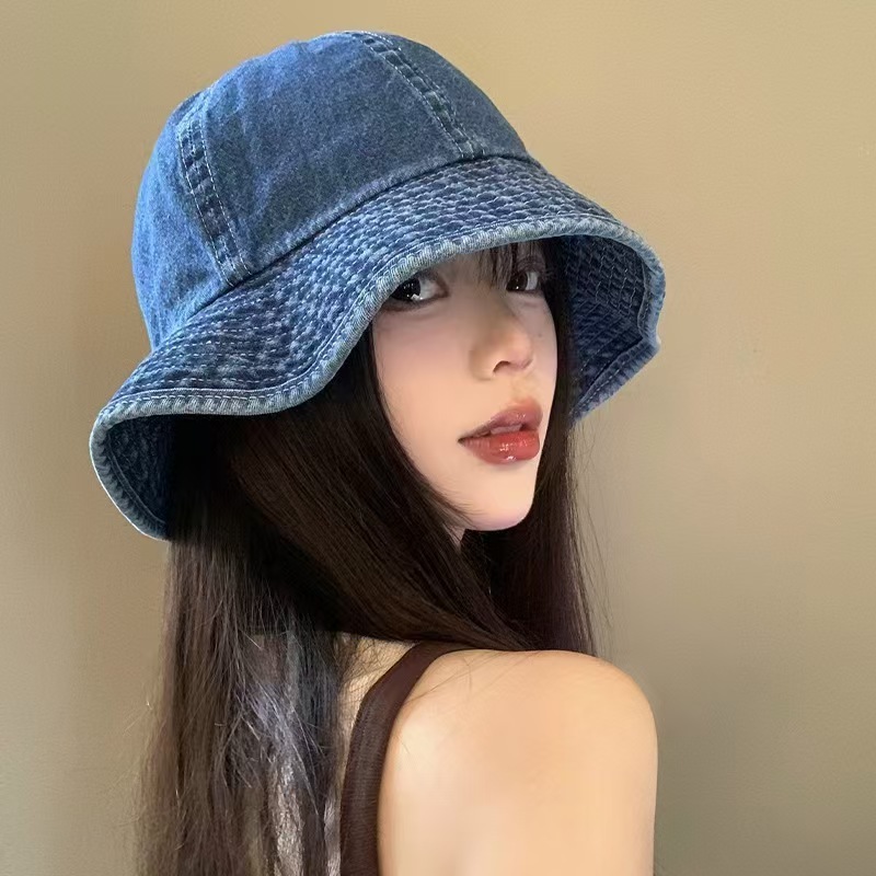 牛仔渔夫帽女春夏季日系大头围遮阳盆帽百搭显脸小水桶帽子男女款|undefined