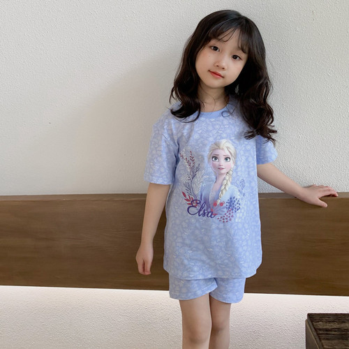 Elsa Princess Children's Homecoming Set Autumn and Winter Girl's Two-Piece Pajama Set with Long-Sleeved Top and Pants Sleep Dress