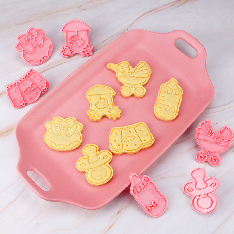 奶瓶嬰兒餅乾模具3d塑料立體糖霜翻糖曲奇按壓式烘焙壓模印章奶嘴