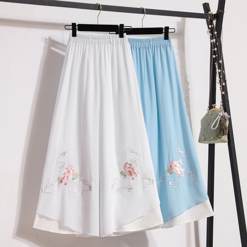 Chinese Style Chiffon Wide-Leg Pants for Women, Tang Suit Matching Long Pants, Chinese Retro Ethnic Style, Zen Yoga Skirt Pants, Tea Attire Chinese Style Chiffon Wide-Leg Pants for Women, Tang Suit Matching Long Pants, Chinese Retro Ethnic Style, Zen Yoga Skirt Pants, Tea Attire