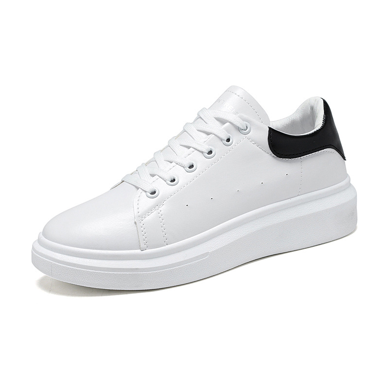 Men's Casual Sneakers White Platform Low Top Leather Trainers_voghion.com